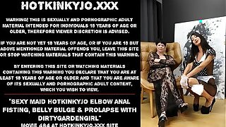 Sexy maid Hotkinkyjo readily obtainable anal fisting, belly bulge & prolapse with Dirtygardengirl